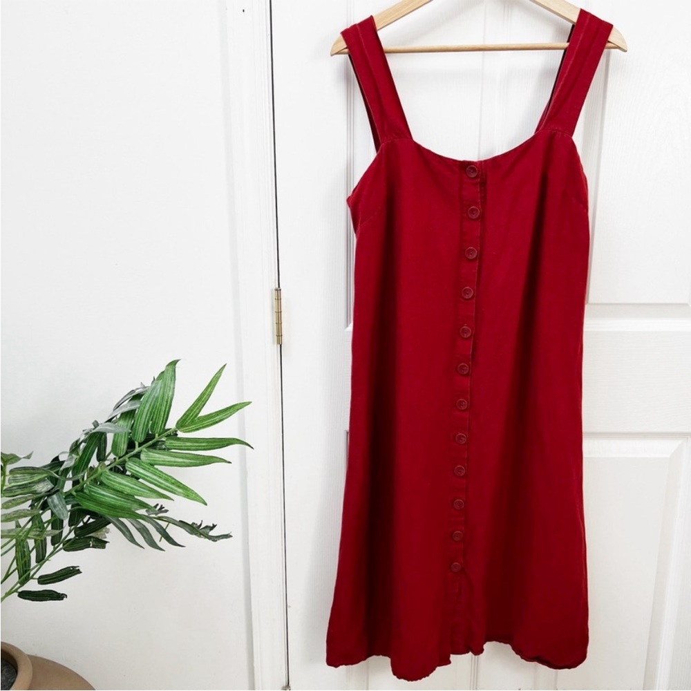 Princess Highway Linen Blend Button Front Sleeveless Red Dress
